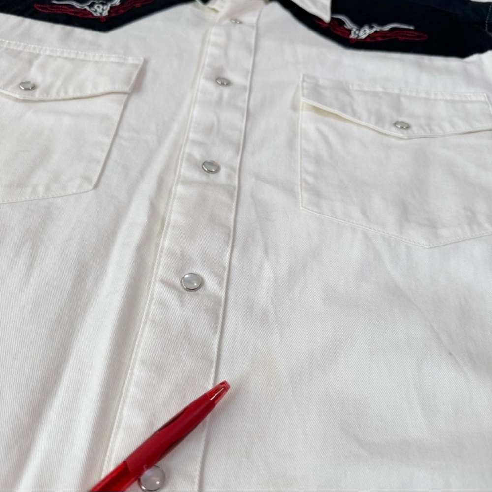 VTG Rustler Wrangler Men Western Cream Embroidery Button Down Long Sleeve MEDIUM - Picture 7 of 9